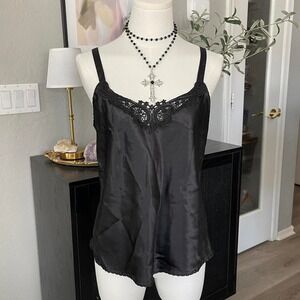 Vintage Chic by H.I.S. Black Satin Camisole with Lace Trim